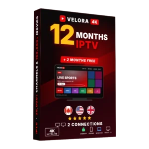 12 month IPTV subscription box with 2 connections and 2 months free, Velora4K