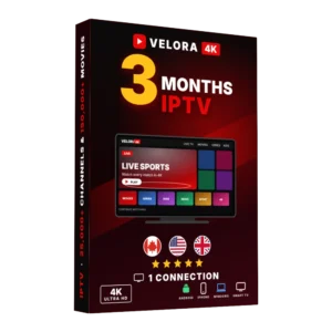3 month IPTV subscription box with 1 connection, Velora4K 4K streaming