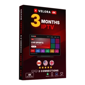 3 month IPTV subscription box with 2 connections, Velora4K 4K streaming