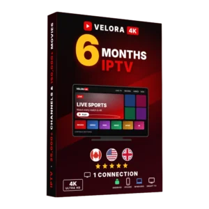 6 month IPTV subscription box with 2 connection, Velora4K 4K streaming