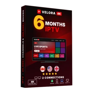 6 month IPTV subscription box with 2 connections, Velora4K 4K streaming